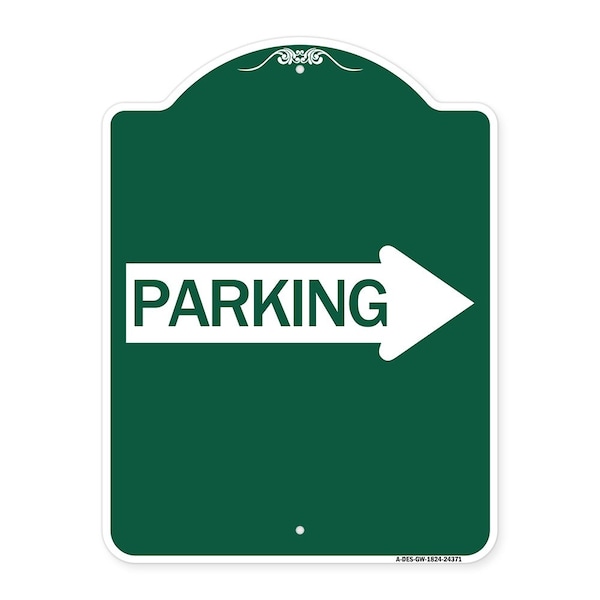 Signmission Designer Series Parking W/ Right Arrow, Green & White Aluminum Sign, 18" x 24", GW-1824-24371 A-DES-GW-1824-24371 - main